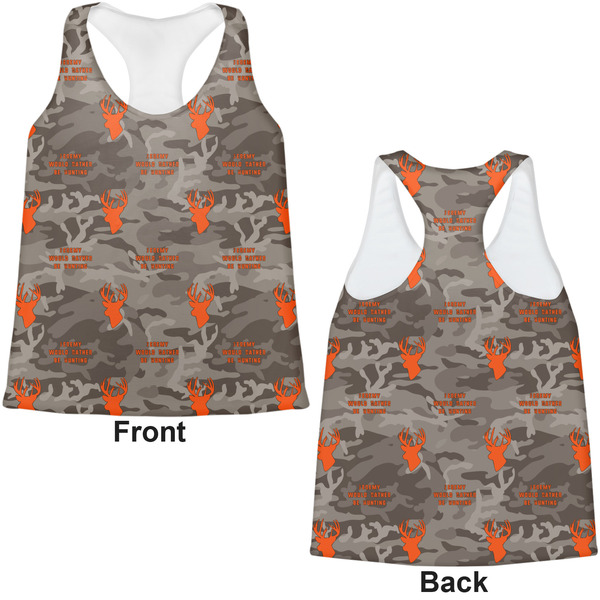 Hunting Camo Womens Racerback Tank Tops - Medium - Front and Back
