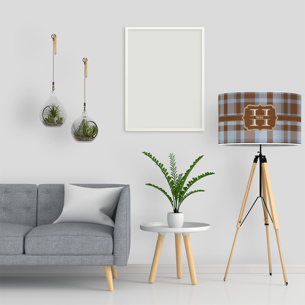 Two Color Plaid 12" Drum Lampshade - LIFESTYLE