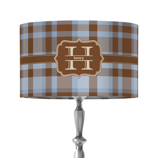 Two Color Plaid 12" Drum Lampshade - ON STAND (Fabric)
