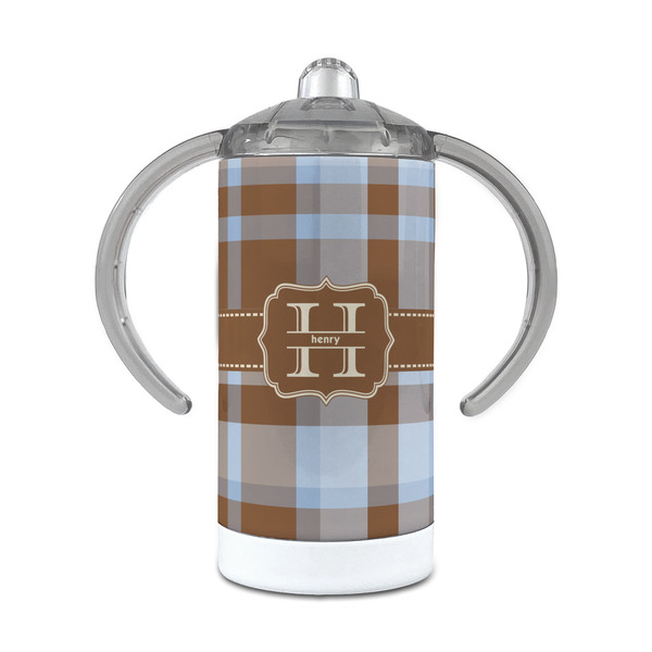Custom Two Color Plaid 12 oz Stainless Steel Sippy Cup (Personalized)