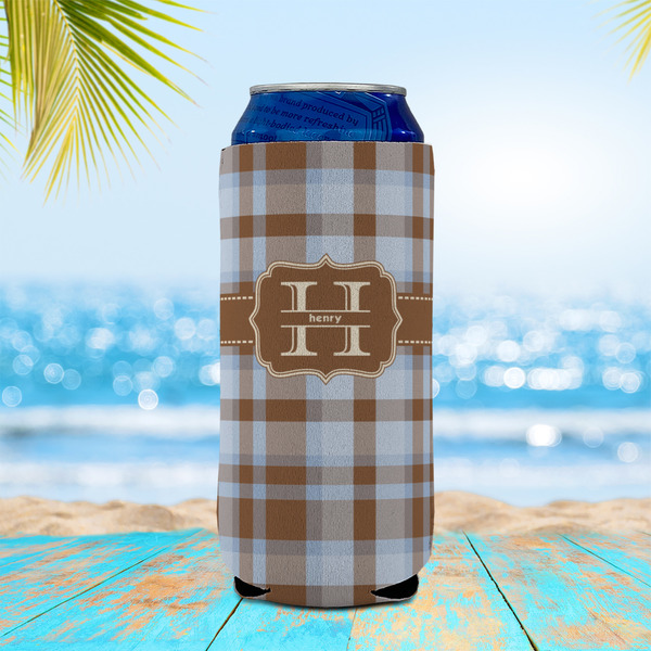 Two Color Plaid 16oz Can Sleeve - LIFESTYLE