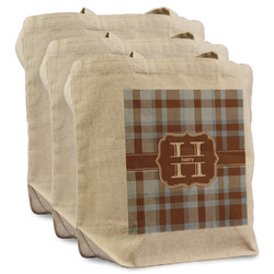 Two Color Plaid Reusable Cotton Grocery Bags - Set of 3 (Personalized)