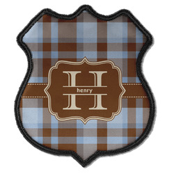Two Color Plaid Iron On Shield Patch C w/ Name and Initial