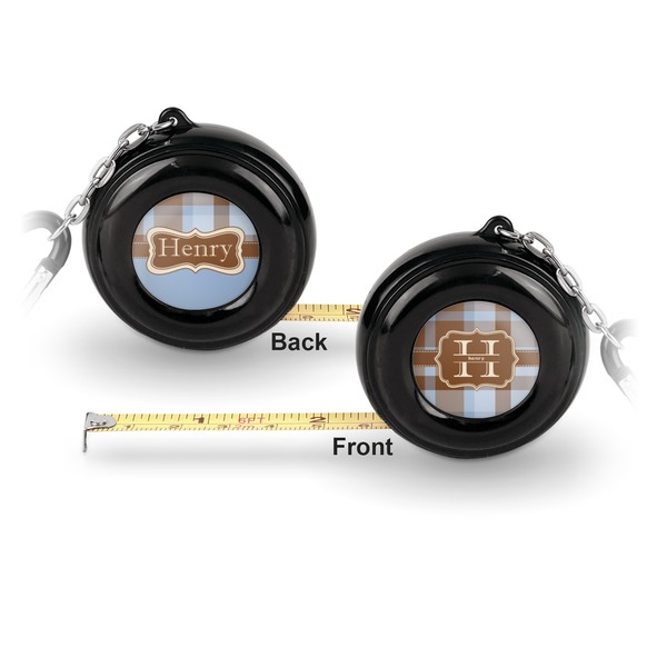 Two Color Plaid 6-Ft Pocket Tape Measure with Carabiner Hook - Front and Back