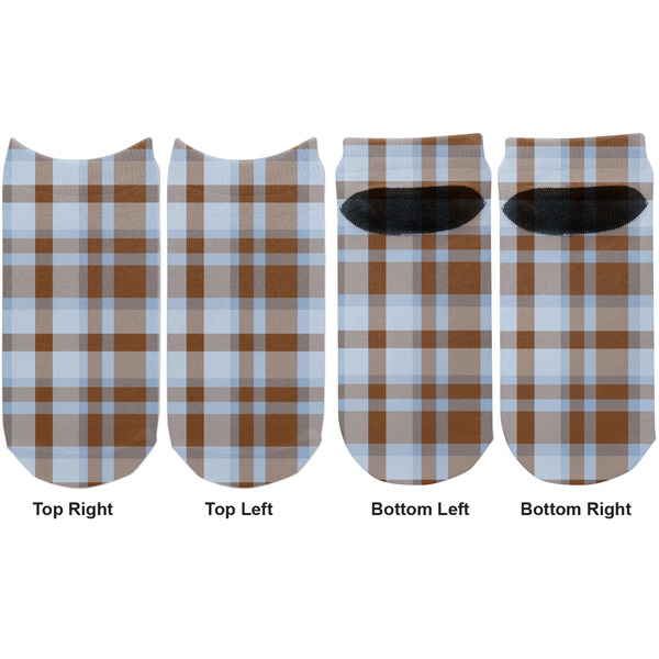 Two Color Plaid Adult Ankle Socks - Double Pair - Front and Back - Apvl