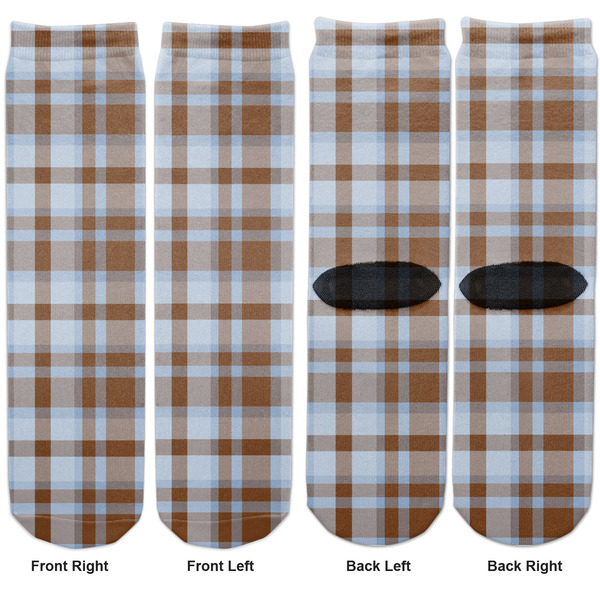 Two Color Plaid Adult Crew Socks - Double Pair - Front and Back - Apvl