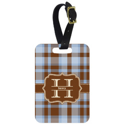 Two Color Plaid Metal Luggage Tag w/ Name and Initial
