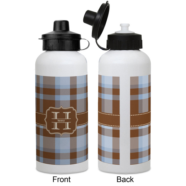 Two Color Plaid Aluminum Water Bottle - White APPROVAL