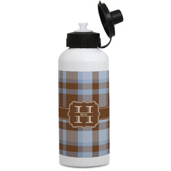 Two Color Plaid Water Bottles - Aluminum - 20 oz - White (Personalized)