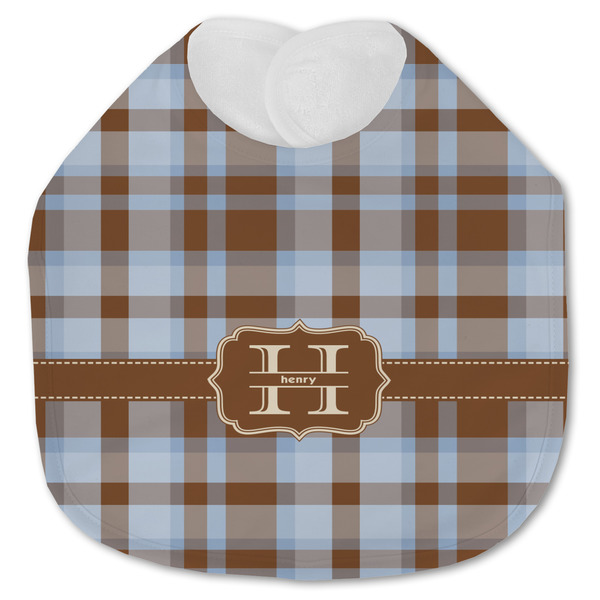 Custom Two Color Plaid Jersey Knit Baby Bib w/ Name and Initial