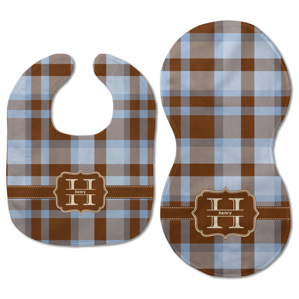 Two Color Plaid Baby Bib & Burp Set - Approval (new bib & burp)