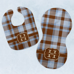 Two Color Plaid Baby Bib & Burp Set w/ Name and Initial