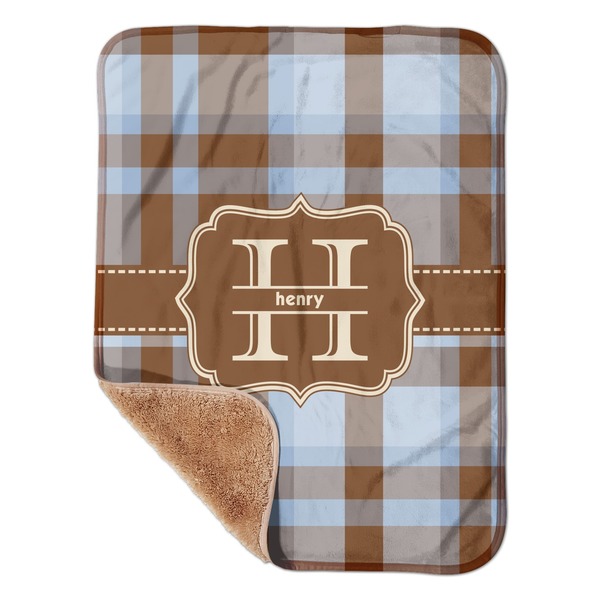 Custom Two Color Plaid Sherpa Baby Blanket - 30" x 40" w/ Name and Initial