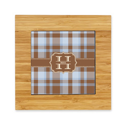 Two Color Plaid Bamboo Trivet with Ceramic Tile Insert (Personalized)