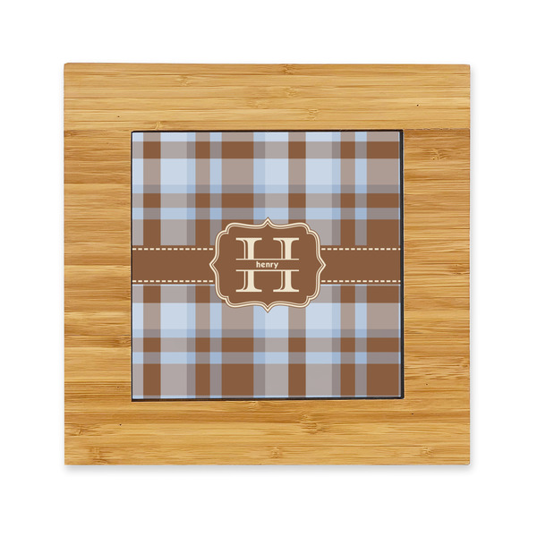 Custom Two Color Plaid Bamboo Trivet with Ceramic Tile Insert (Personalized)
