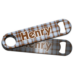 Two Color Plaid Bar Bottle Opener w/ Name and Initial