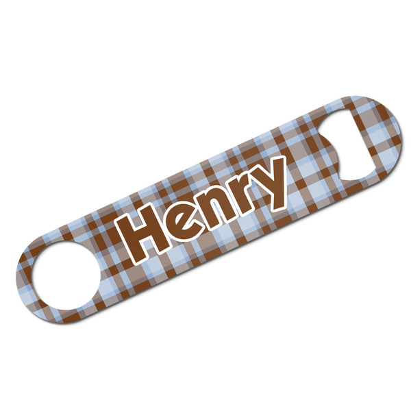 Custom Two Color Plaid Bar Bottle Opener w/ Name and Initial