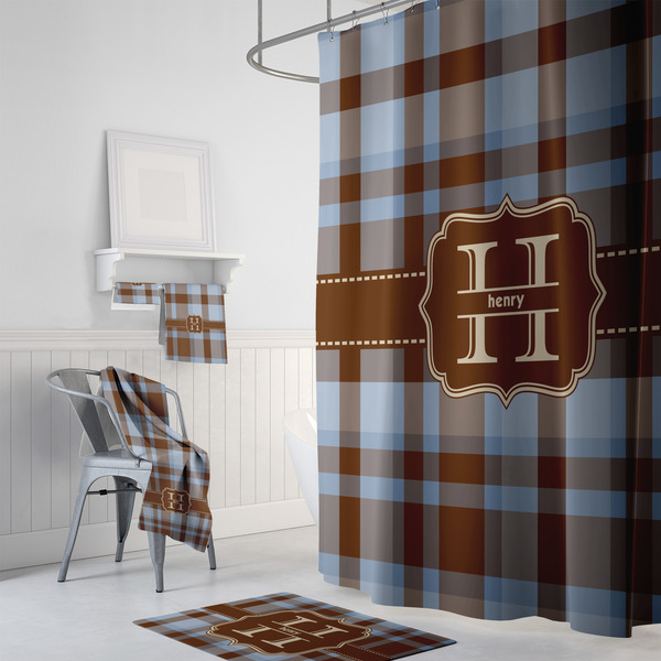 Two Color Plaid Bath Towel Sets - 3-piece - In Context