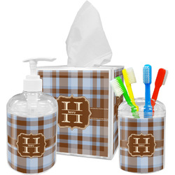 Two Color Plaid Acrylic Bathroom Accessories Set w/ Name and Initial