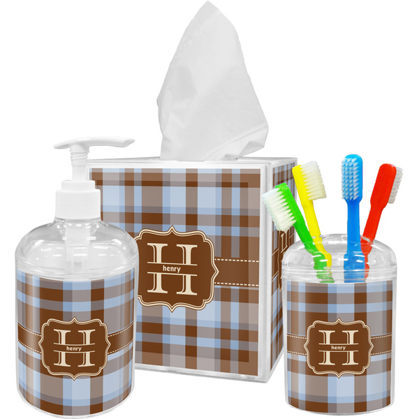 Two Color Plaid Bathroom Accessories Set (Personalized)