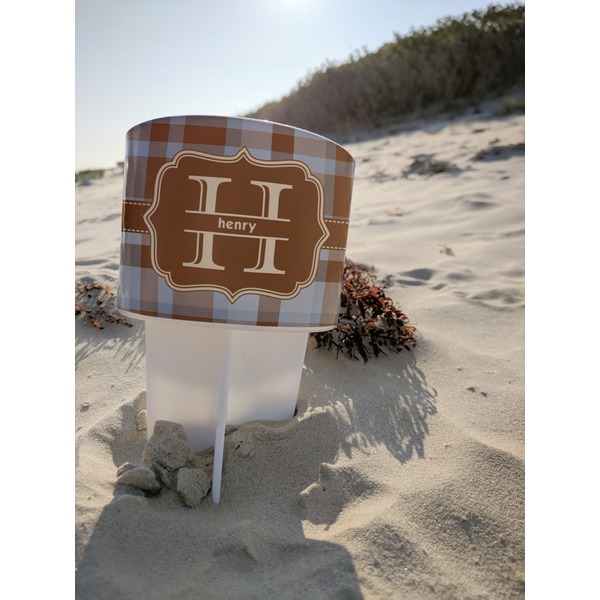 Two Color Plaid Beach Spiker white on beach with sand