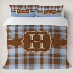 Two Color Plaid Duvet Cover Set - King (Personalized)