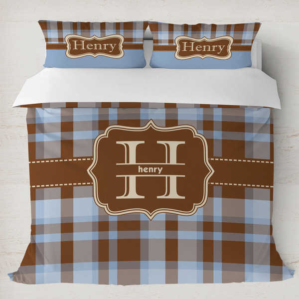 Custom Two Color Plaid Duvet Cover Set - King (Personalized)