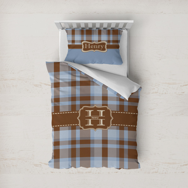 Custom Two Color Plaid Duvet Cover Set - Twin (Personalized)