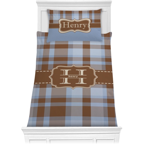 Custom Two Color Plaid Comforter Set - Twin XL (Personalized)