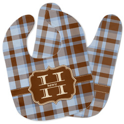 Two Color Plaid Baby Bib w/ Name and Initial