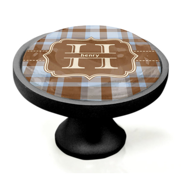 Two Color Plaid Black Custom Cabinet Knob (Side)