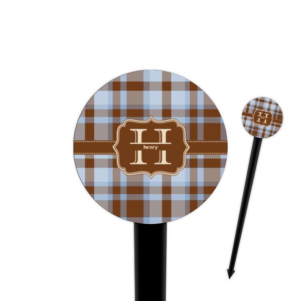Custom Two Color Plaid 4" Round Plastic Food Picks - Black - Double Sided (Personalized)