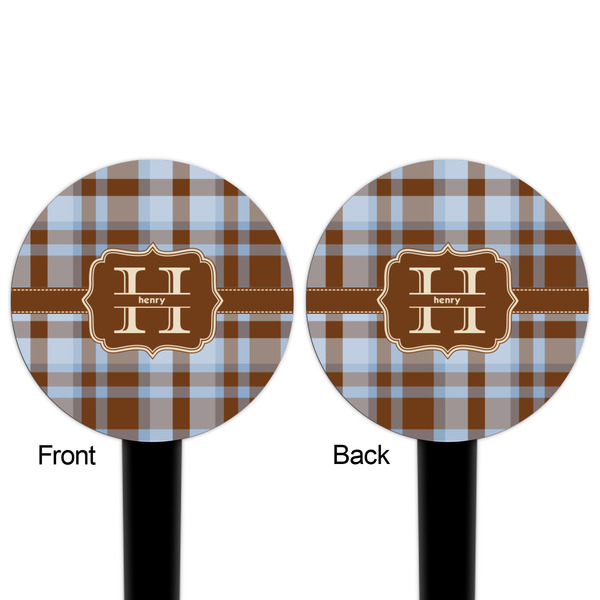 Two Color Plaid Black Plastic 4" Food Pick - Round - Double Sided - Front & Back