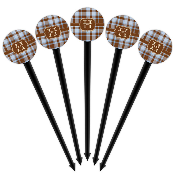 Two Color Plaid Black Plastic 4" Food Pick - Round - Fan View