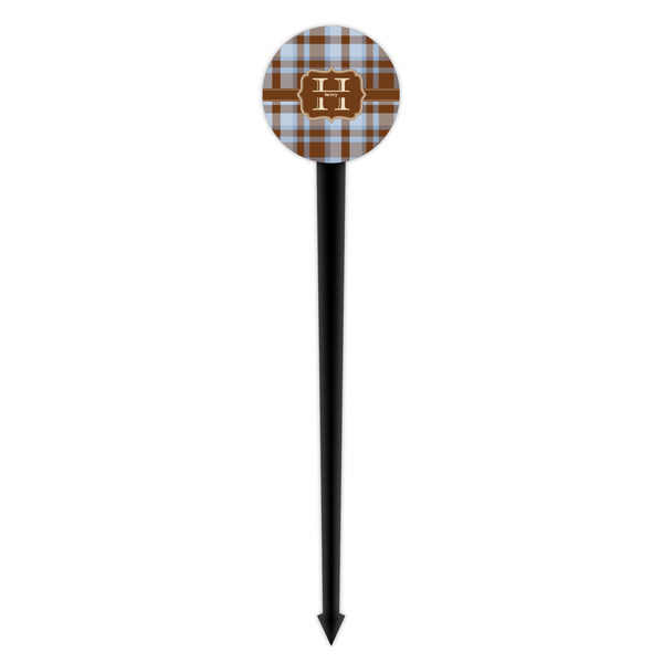 Two Color Plaid Black Plastic 4" Food Pick - Round - Single Pick