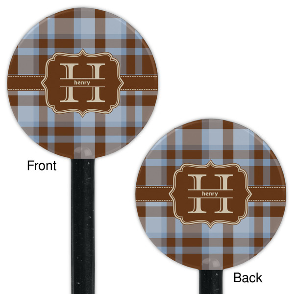 Two Color Plaid Black Plastic 5.5" Stir Stick - Double Sided - Round - Front & Back