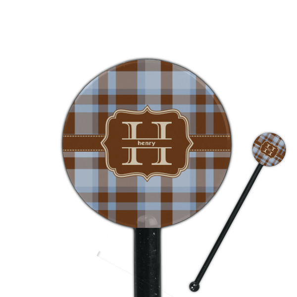Custom Two Color Plaid 5.5" Round Plastic Stir Sticks - Black - Single Sided (Personalized)