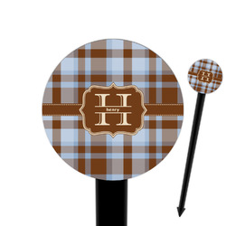 Two Color Plaid 6" Round Plastic Food Picks - Black - Single Sided (Personalized)