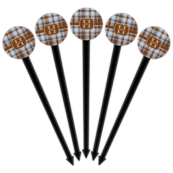 Two Color Plaid Black Plastic 6" Food Pick - Round - Fan View