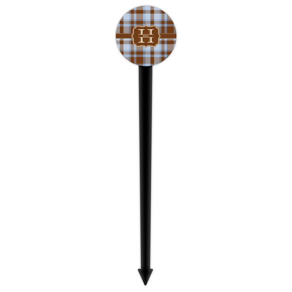Two Color Plaid Black Plastic 6" Food Pick - Round - Single Pick