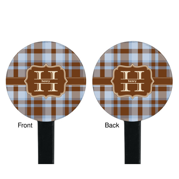 Two Color Plaid Black Plastic 7" Stir Stick - Double Sided - Round - Front & Back