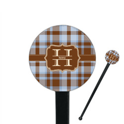 Two Color Plaid 7" Round Plastic Stir Sticks - Black - Single Sided (Personalized)