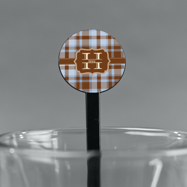 Two Color Plaid Black Plastic 7" Stir Stick - Round - Main