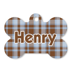 Two Color Plaid Bone Shaped Dog ID Tag - Large (Personalized)