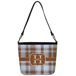 Two Color Plaid Bucket Bag w/ Genuine Leather Trim (Personalized)