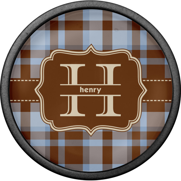 Two Color Plaid Cabinet Knob - Black - Front