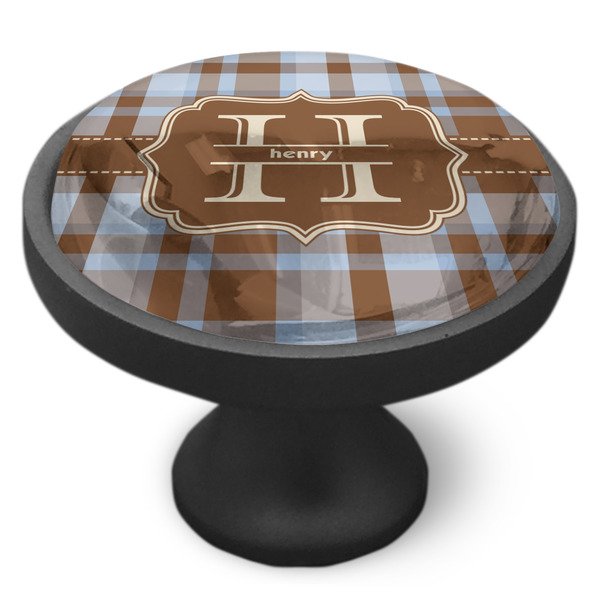 Two Color Plaid Cabinet Knob - Black - Side