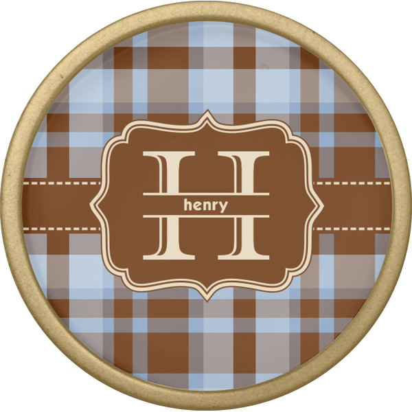 Two Color Plaid Cabinet Knob - Gold - Front