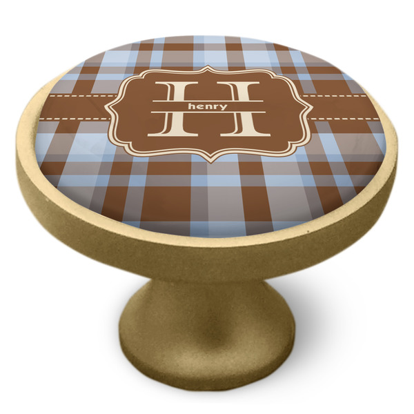 Two Color Plaid Cabinet Knob - Gold - Side