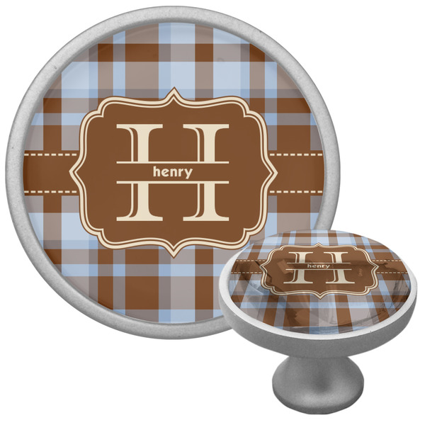 Custom Two Color Plaid Cabinet Knob (Silver) (Personalized)